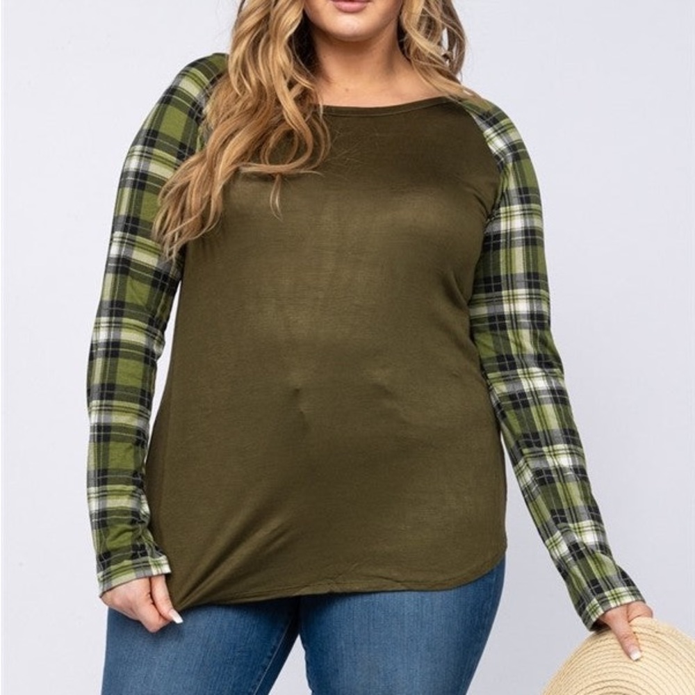 Olive Green Madras Sleeves Raglan
